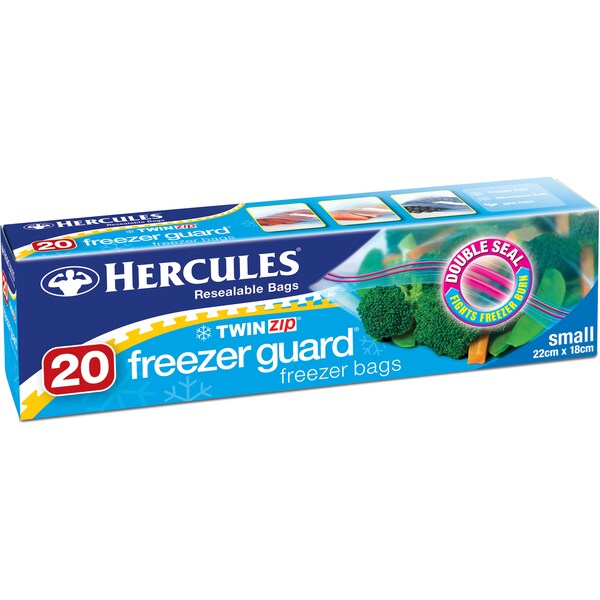Hercules Resealable Twin Zip Freezer Bags 20 Pack