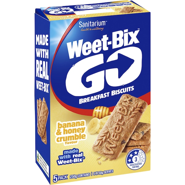 Weet-Bix Weet-Bix Go Banana & Honey Crumble Breakfast Biscuits 50G x5 Pack