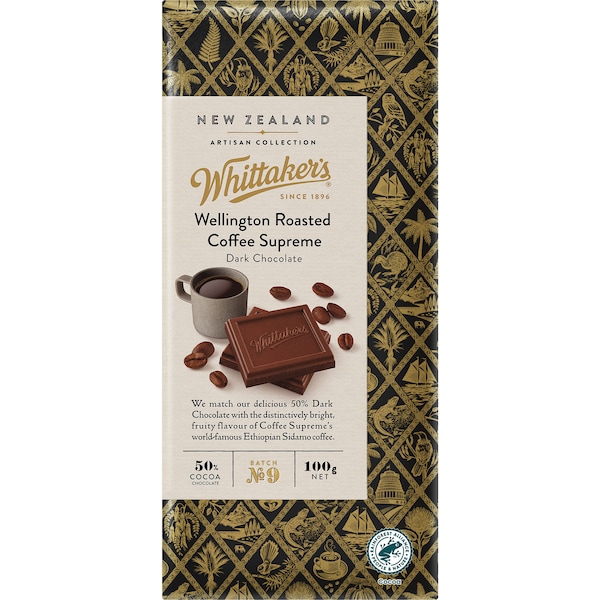 Whittaker's Wellington Roasted Coffee Supreme Dark Chocolate Block 100g