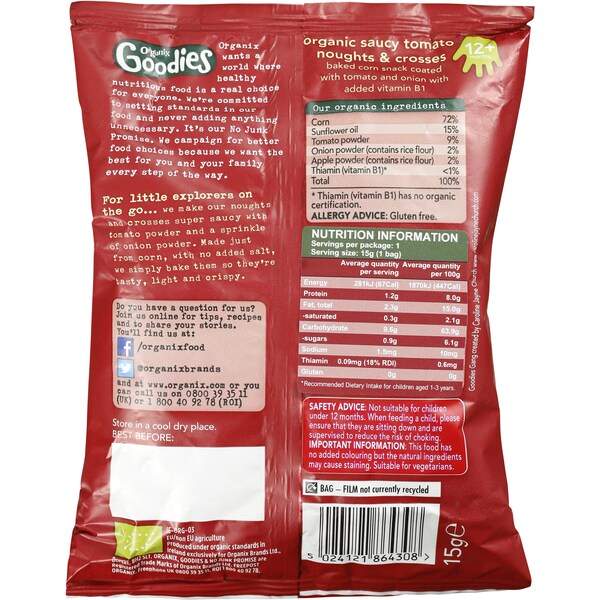 Organix Goodies 12 Months+ Saucy Tomato Noughts & Crosses 15g Bag