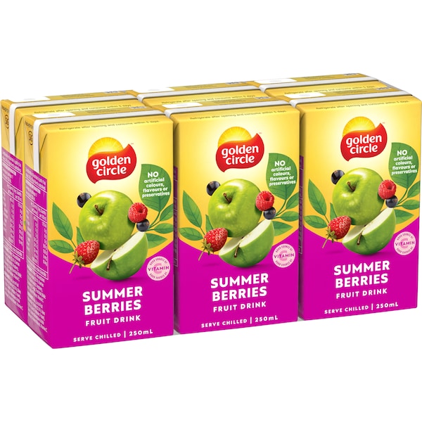 Golden Circle Fruit Drinks Lunch Box Poppers Multipack Summer Berries 250mL x 6 pack
