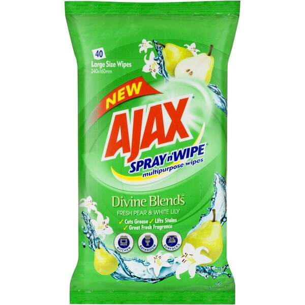 Ajax Spray n Wipe Divine Blends Fresh Pear & White Lily Wipes 40 Pack