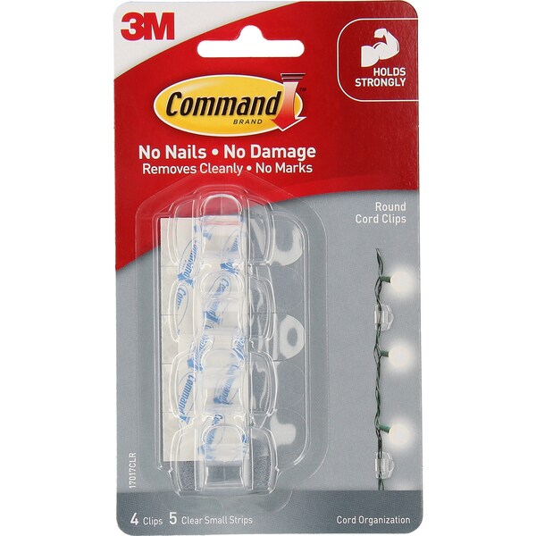 3M Command Clear Round Cord Clips 4 pack