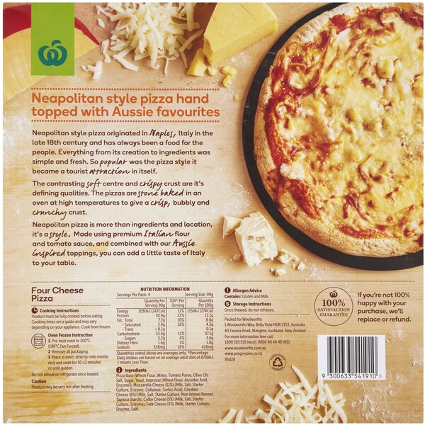 Woolworths Frozen Pizza Four Cheeses 360g