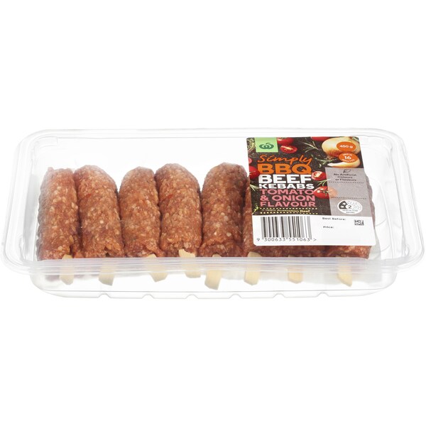 Woolworths Simply Bbq Beef Kebabs Tomato & Onion Min. 450g