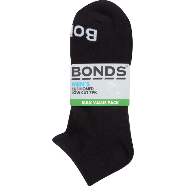 Bonds Men's Cushioned Low Cut Socks Black Size 6-10 7 pack