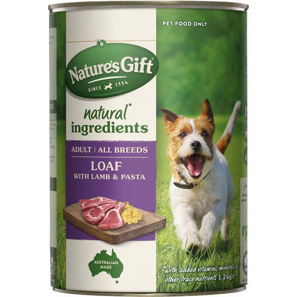 Nature's Gift Adult Wet Dog Food Tin Loaf With Lamb & Pasta 1.2kg