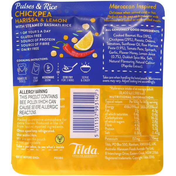 Tilda Rice & Chickpea With Harissa & Lemon 140g
