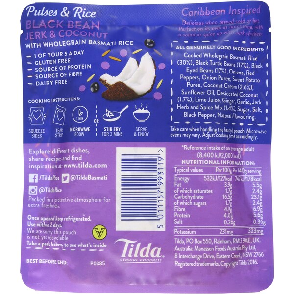 Tilda Rice & Blackbean With Jerk & Coconut 140g