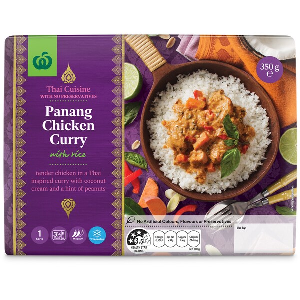 Woolworths Panang Chicken Curry With Rice Chilled Meal 350g