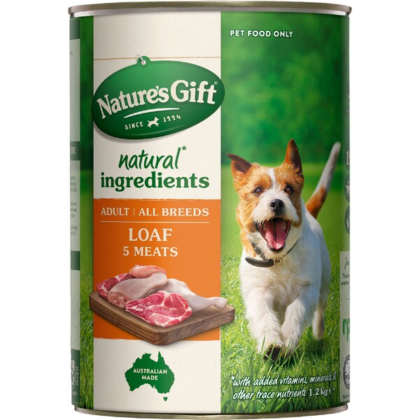 Nature's Gift Adult Wet Dog Food Tin Loaf 5 Meats 1.2kg