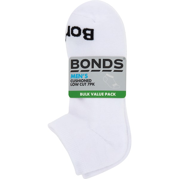 Bonds Men's Cushioned Low Cut Socks White Size 6-10 7 pack