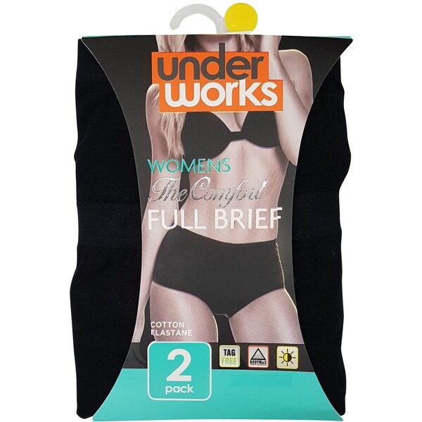 Underworks Underwear Womens Classic Full Brief Size 14 2 Pack
