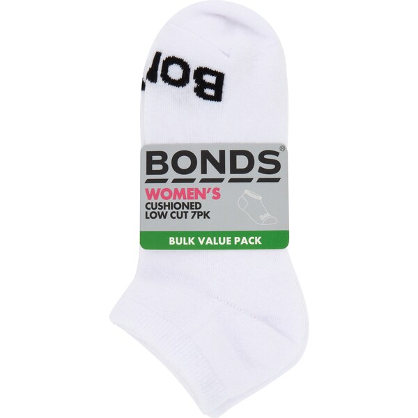 Bonds Women's Cushioned Low Cut Socks White Size 3-8 7 pack
