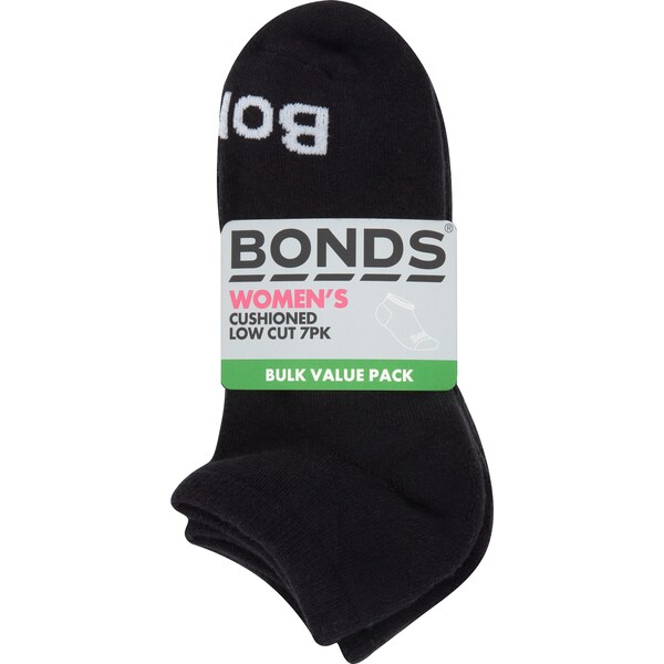 Bonds Women's Cushioned Low Cut Socks Black Size 3-8 7 pack
