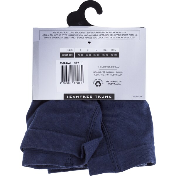 Bonds Underwear Mens Seamfree Trunk Large  Each