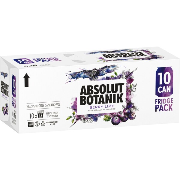 Absolut Botanik Berry Lime & Vodka Cans 10x375ml
