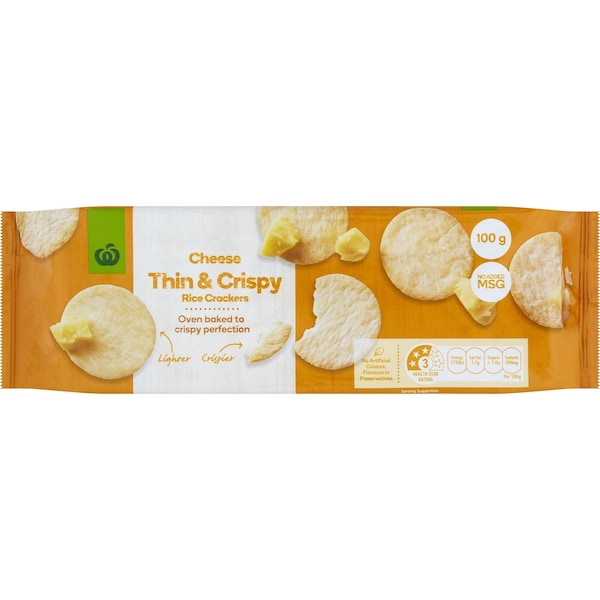 Woolworths Thin & Crispy Rice Crackers Cheese 100g