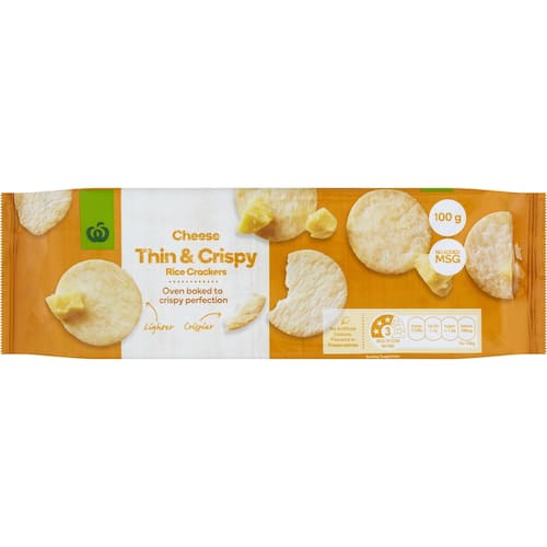 Woolworths Thin & Crispy Rice Crackers Cheese 100g | bunch