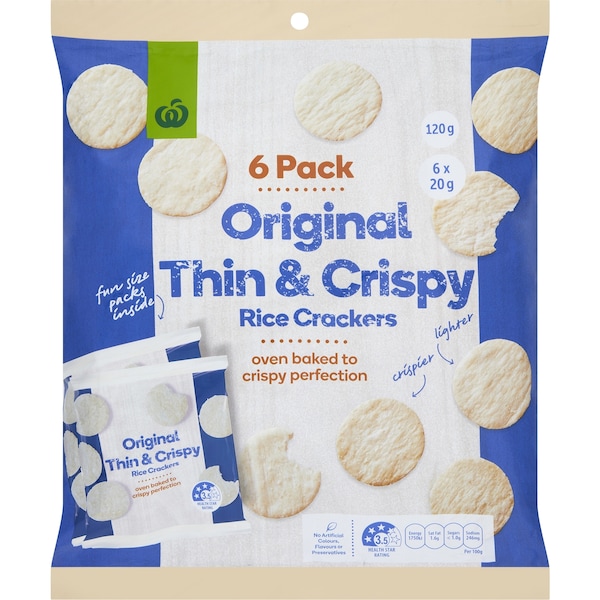 Woolworths Thin & Crispy Rice Crackers Original 6 pack