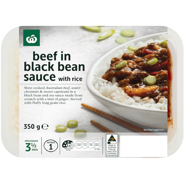 Woolworths Beef In Black Bean Sauce With Rice Chilled Meal 350g