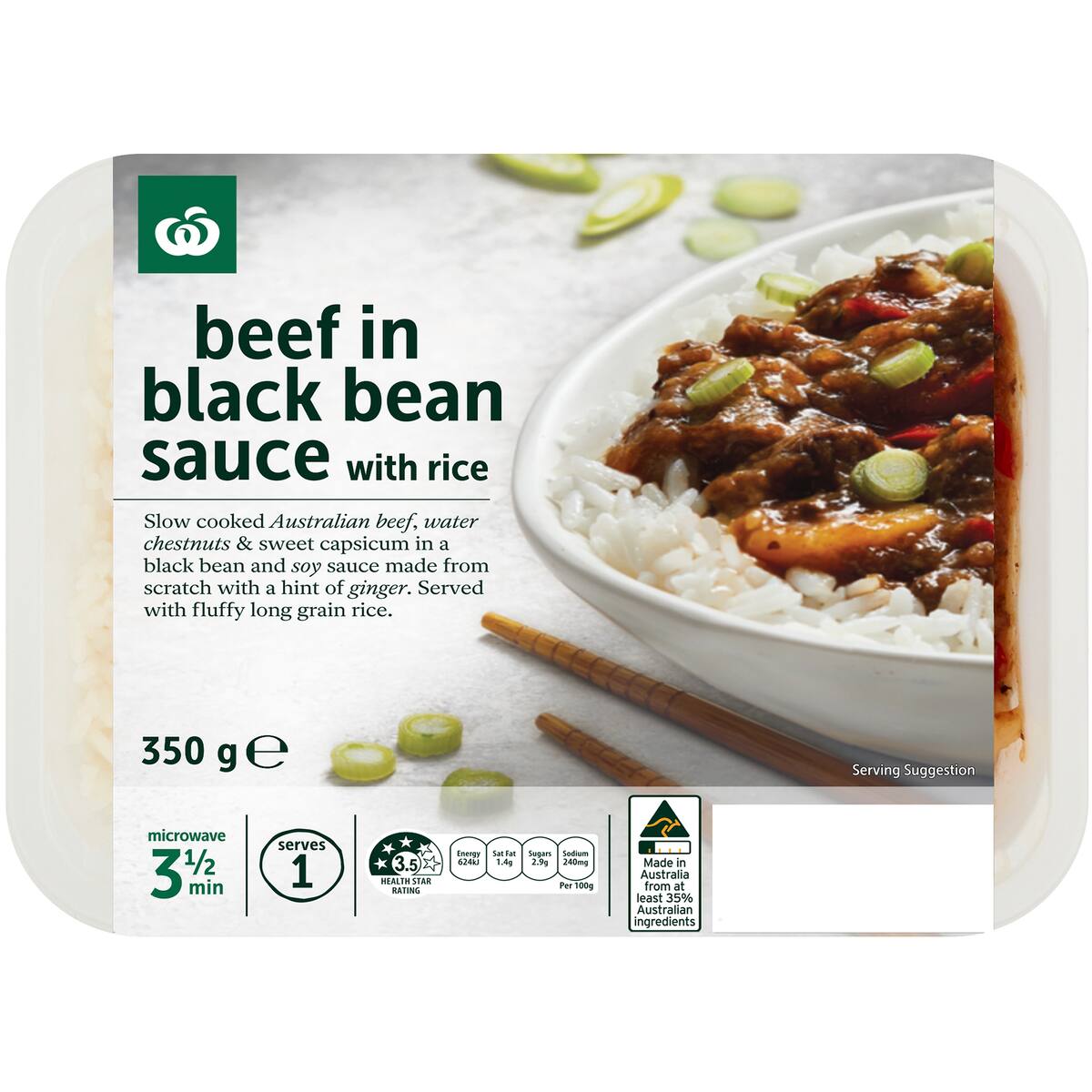 Woolworths Beef In Black Bean Sauce With Rice 350g bunch