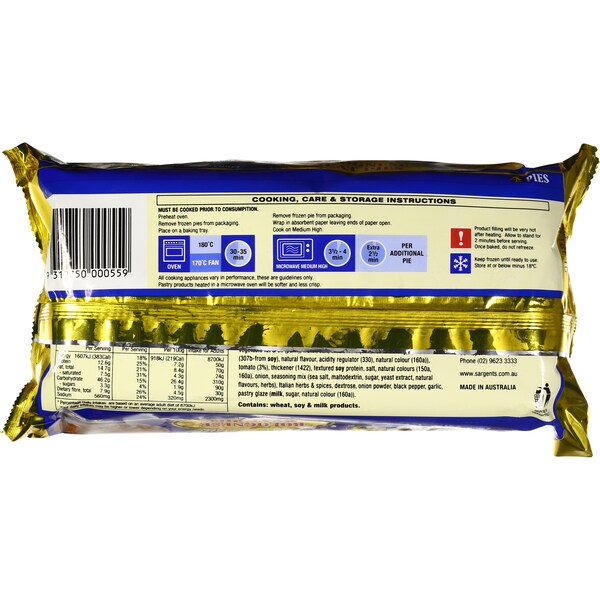 Sargents Bolognese Pies  4pk 700g