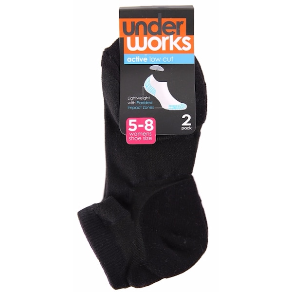 Underworks Ladies Low Cut Socks Black 5/8 2 Pack