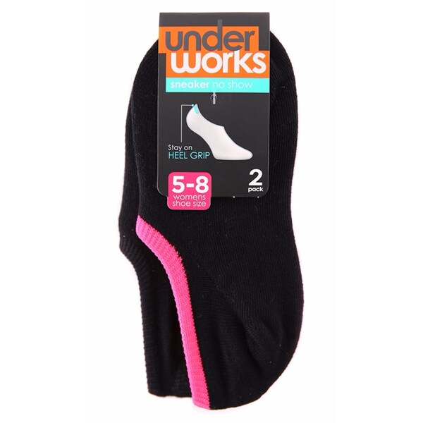 Underworks Ladies Heel Grip Socks Black 5/8 2 Pack
