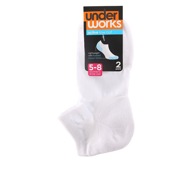 Underworks Ladies Low Cut Socks White 5/8 2 Pack