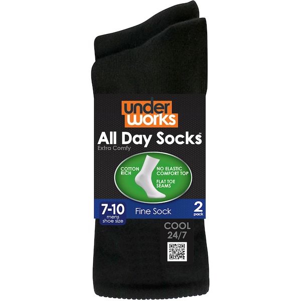 All Day Mens Cool Cotton Socks Black 2 Pack