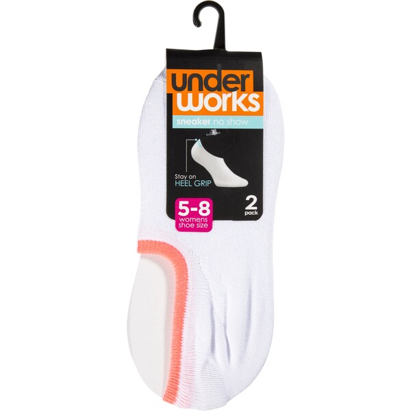 Underworks Ladies Heel Grip Socks White 5/8 2 Pack