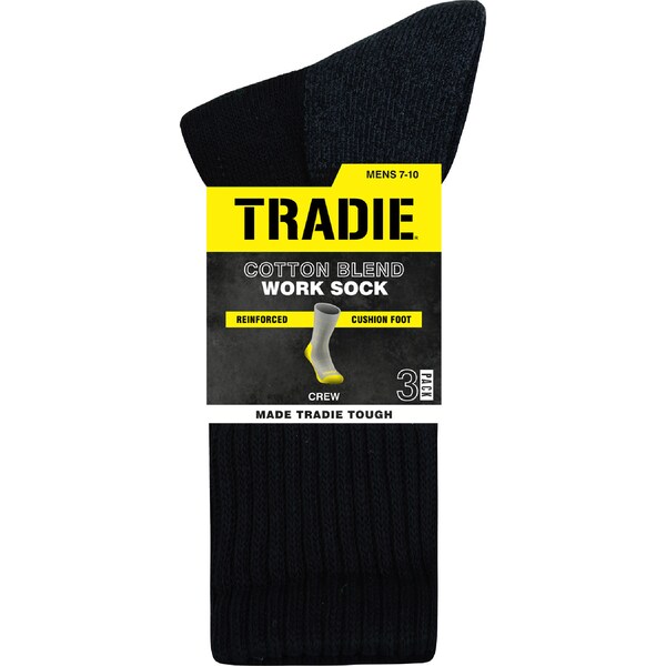 Tradie Mens Work Socks Black 7/10 3 pack