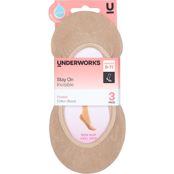 Underworks Ladies Invisible Footlets Nude 9-11 3 pack