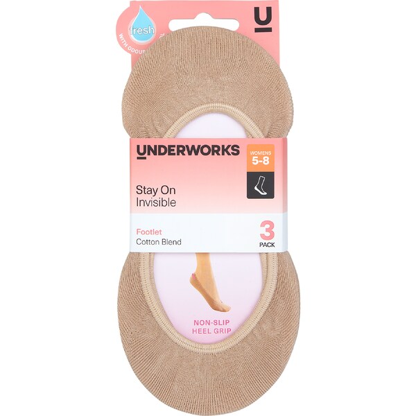 Underworks Ladies Invisible Footlets Nude 5-8 3 pack