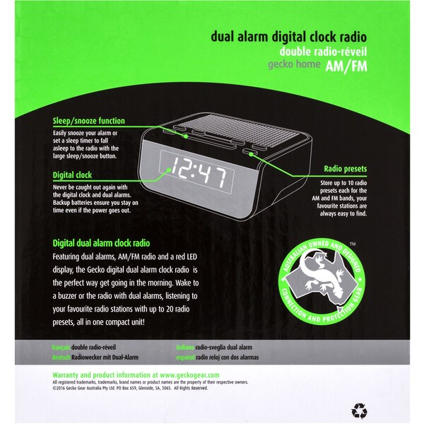 Gecko Home Dual Alarm Digital Am Fm Clock Radio Each