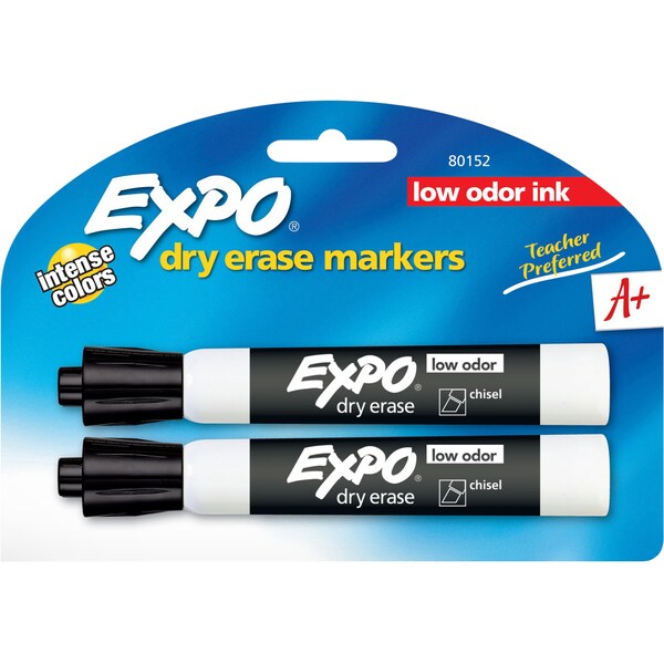 Expo Chisel Dry Erase Whiteboard Markers Black 2 Pack