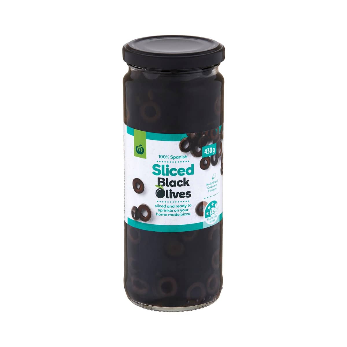 Woolworths Black Sliced Olives 430g bunch