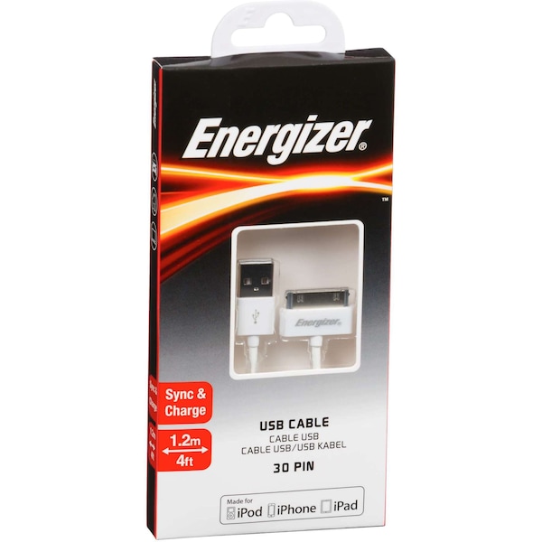 Energizer 30 Pin Apple Cable 1.2m Abs Round Each