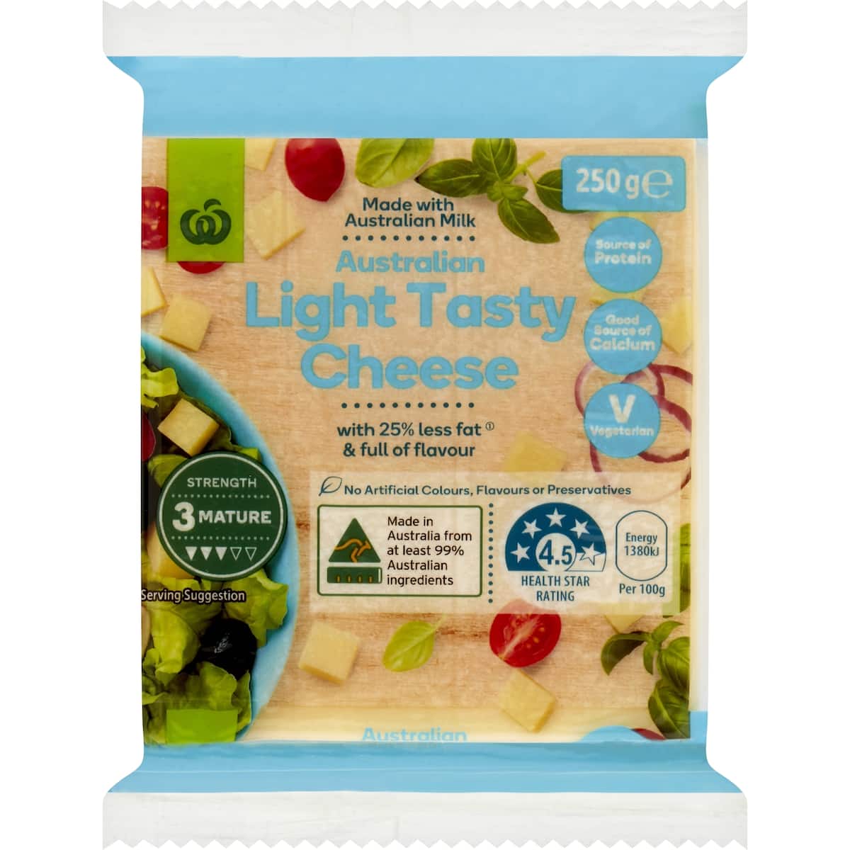Woolworths Light Tasty Cheese Block 250g bunch