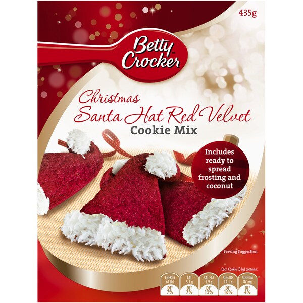 Betty Crocker Christmas Santa Hat Red Velvet Cookie Mix 435g