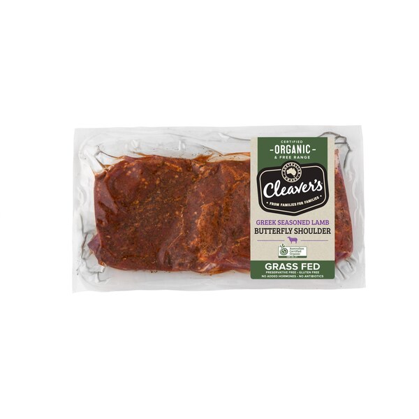 Cleaver's Organic Lamb Butterfly Shoulder Greek Seasoned 600g - 1.3kg