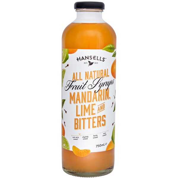 Hansells All Natural Fruit Syrup Mandarin Lime & Bitters 750ml