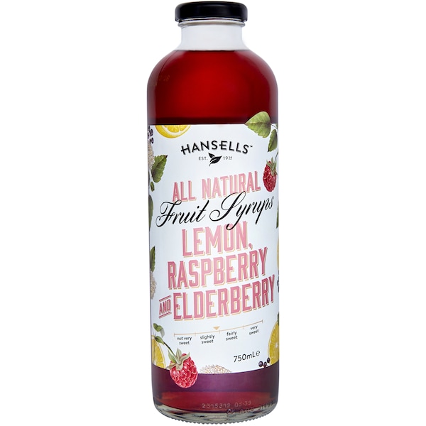 Hansells All Natural Fruit Syrup Lemon Raspberry & Elderberry 750ml