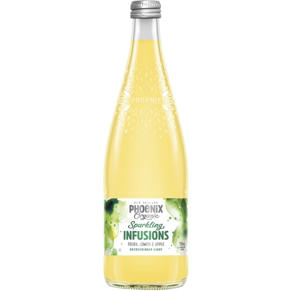 Phoenix Organic Feijoa Lemon Apple Sparkling Water Infusions Bottle 750mL