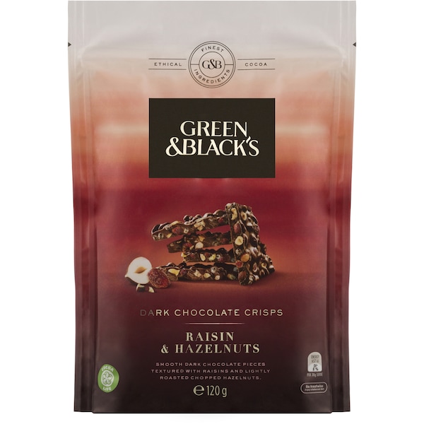 Green & Black's Dark Chocolate Crisps Raisin & Hazelnuts 120g