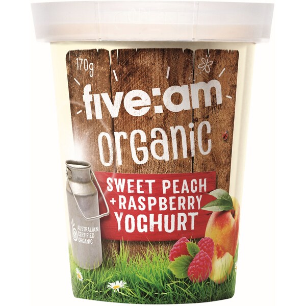 Five:Am Organic Sweet Peach & Raspberry Yoghurt 170g
