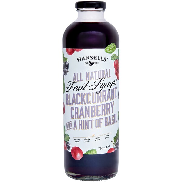 Hansells All Natural Fruit Syrup Blackcurrant & Cranberry With a Hint Of Basil 750ml