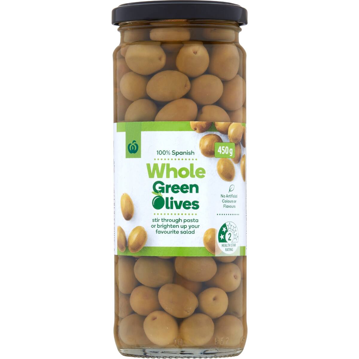 Woolworths Whole Green Olives 450g bunch
