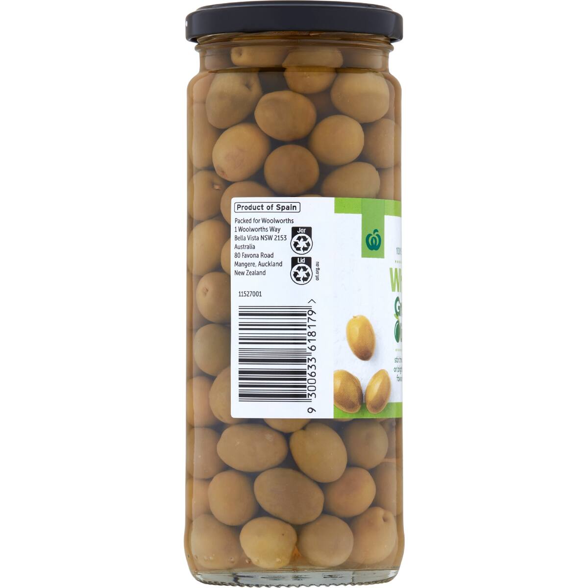 Woolworths Whole Green Olives 450g bunch